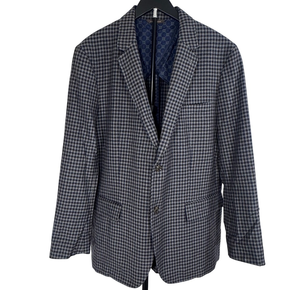 Tasso Elba Blazer Men Gray Plaid Two‎ Button Wool Blend Sport Coat Size XL